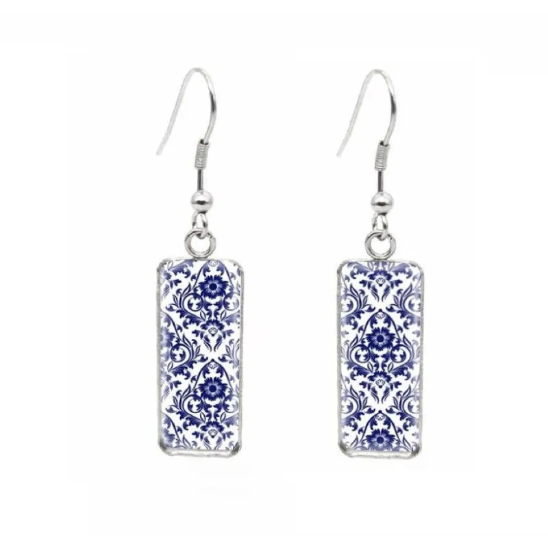 PatterBlue Floral Filigreened Rectangular Drop Earrings - Blue Floral Filigree sold by Zulily