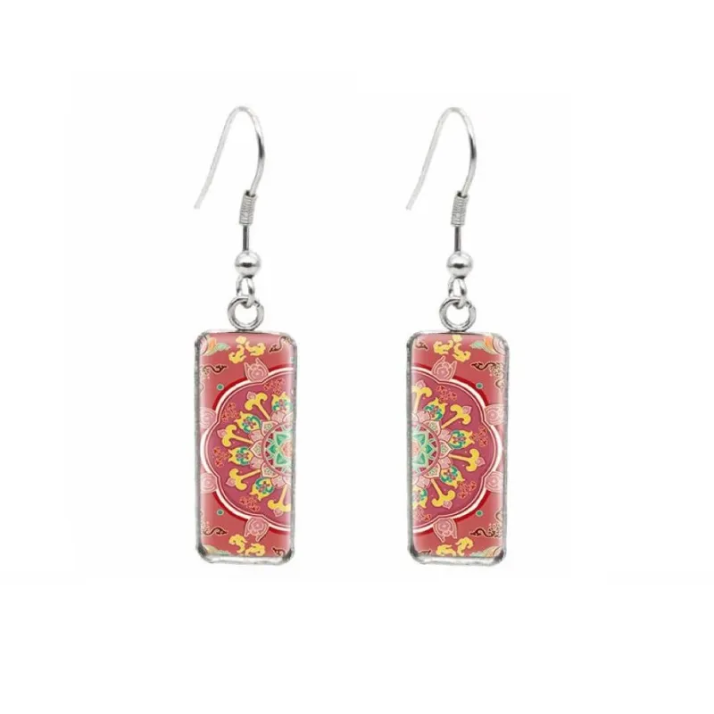 Red Mandala Rectangular Drop Earrings - Red Mandala sold by Zulily