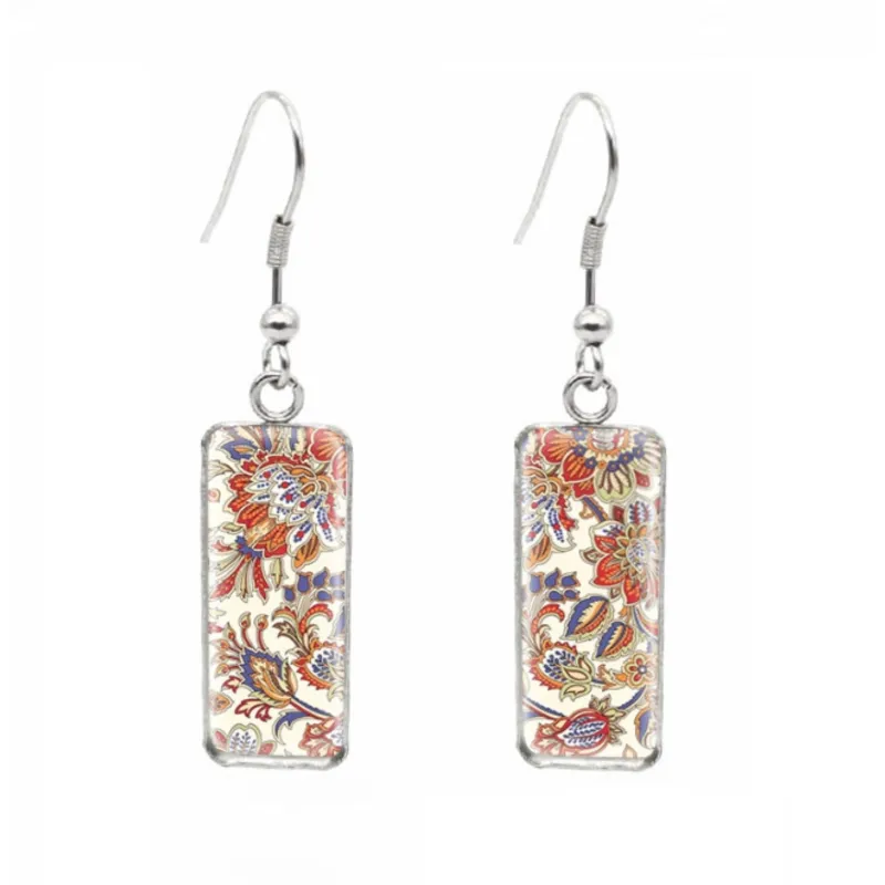 Orange Blue Jacobean Rectangular Drop Earrings - Orange Blue Jacobean sold by Zulily