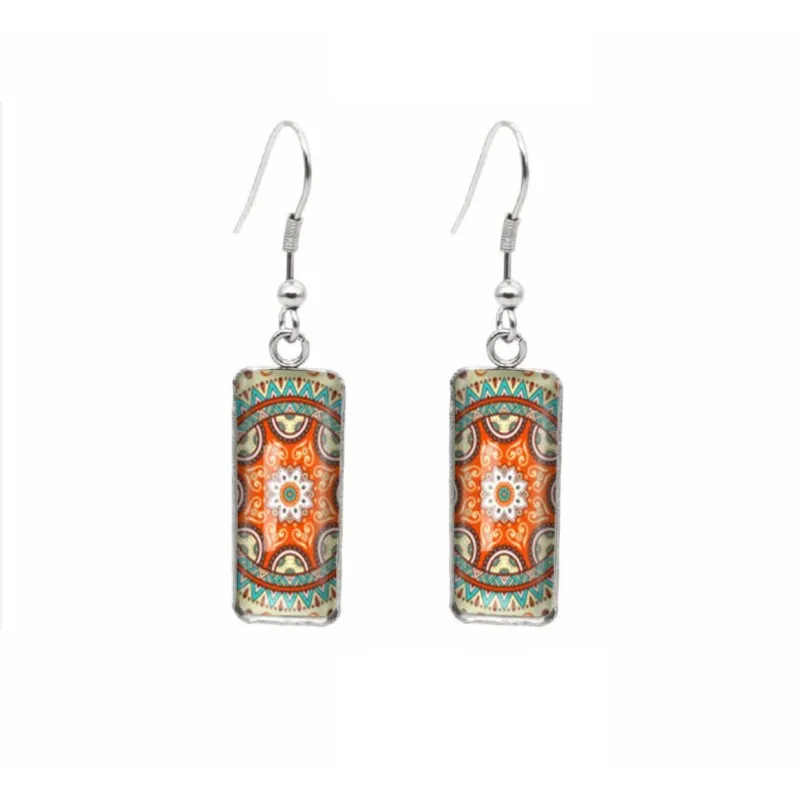 Orange Teal Mandala Rectangular Drop Earrings - Orange Teal Mandala sold by Zulily