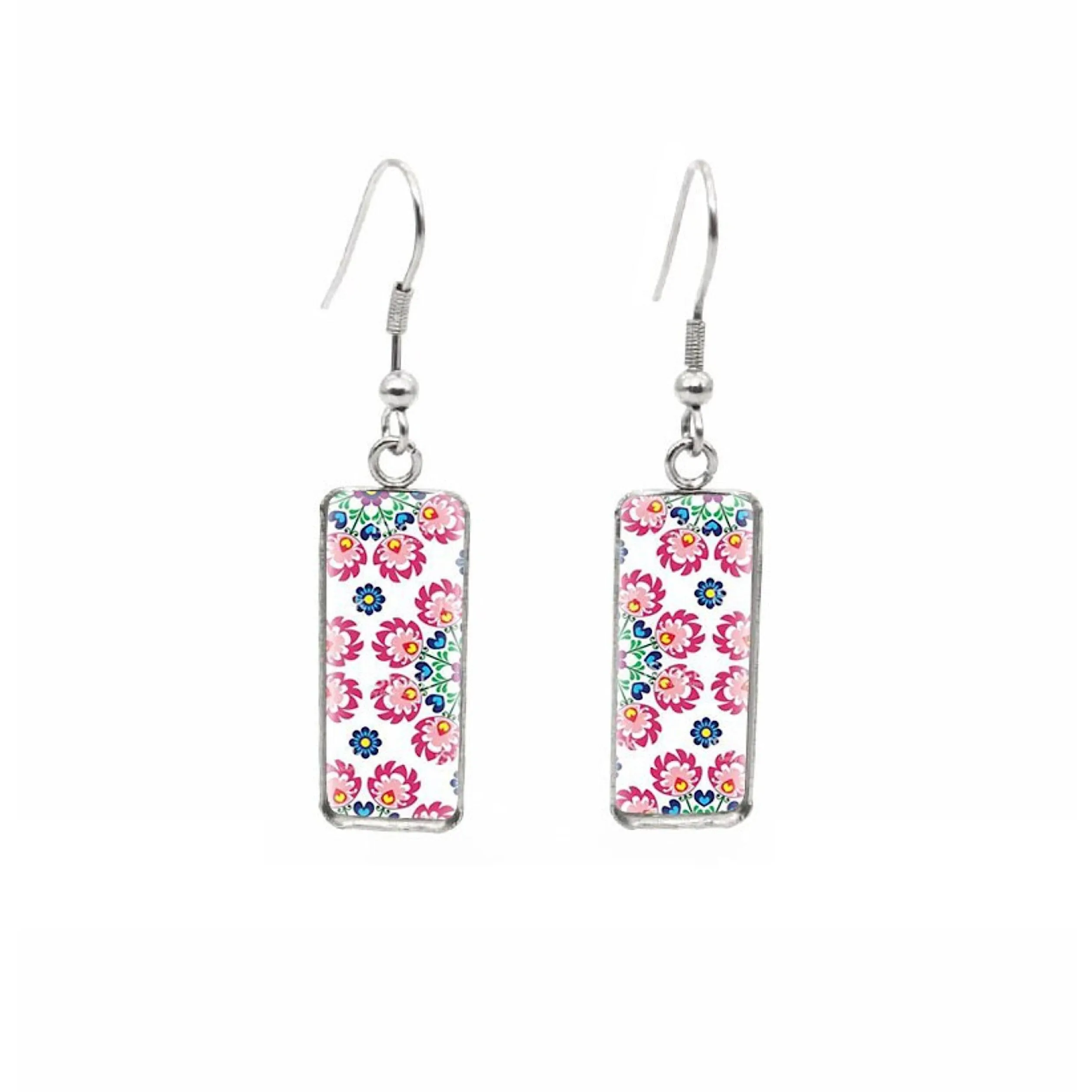 Pink Floral Mandala Rectangular Drop Earrings - Pink Floral Mandala sold by Zulily