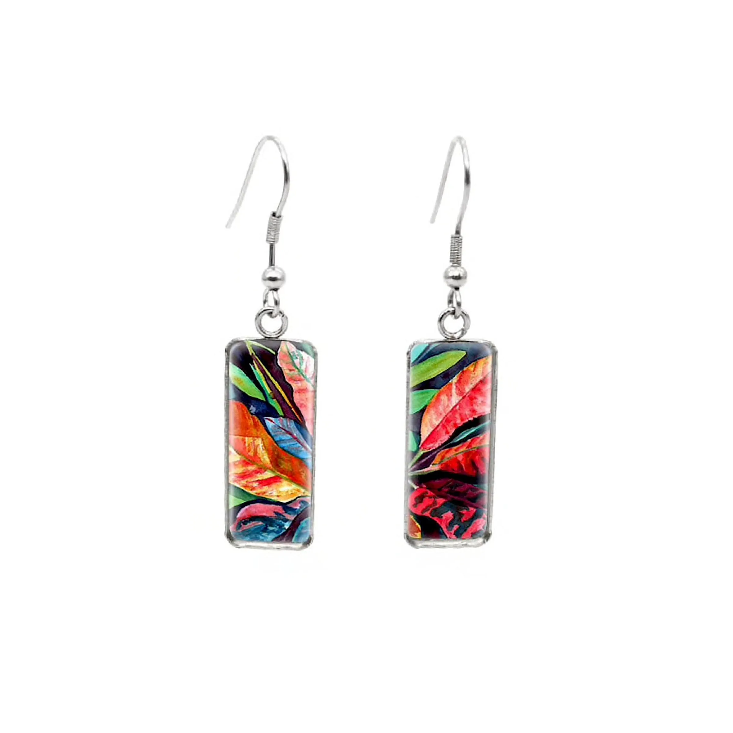 Multi Colored Tropical Leaves Rectangular Drop Earrings - Multi Colored Tropical Leaves sold by Zulily