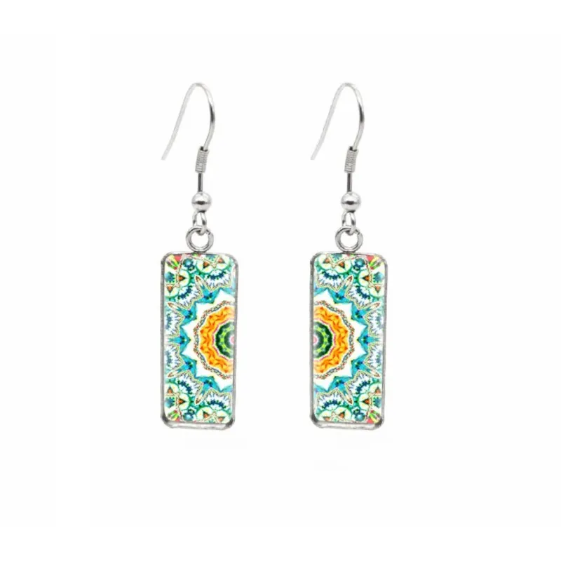Teal & Yellow Mandala Rectangular Drop Earrings - Teal & Yellow Mandala sold by Zulily