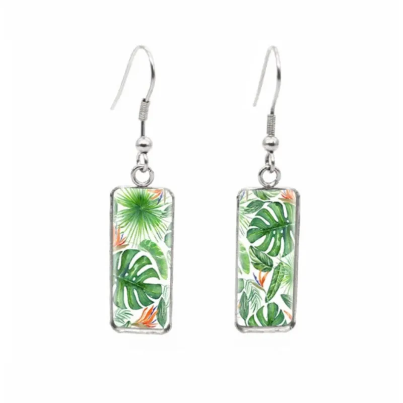 Green Tropical Leaves Rectangular Drop Earrings - Green Tropical Leaves sold by Zulily