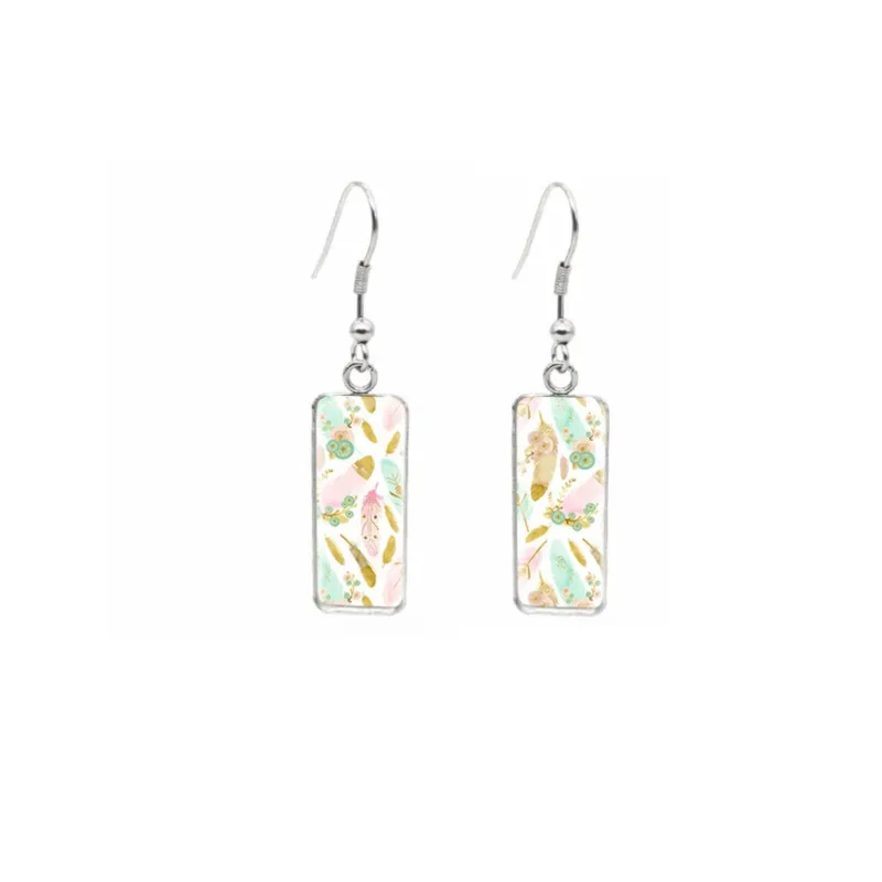 Gold Pastel Feathers Rectangular Drop Earrings - Gold Pastel Feathers sold by Zulily