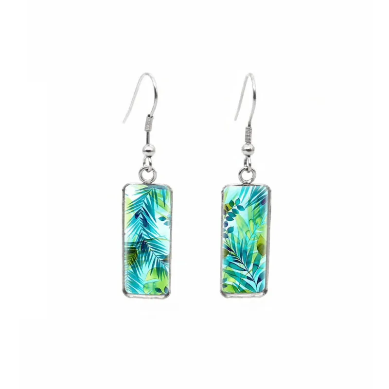 Green Blue Jungle Leaves Rectangular Drop Earrings - Green Blue Jungle Leaves sold by Zulily