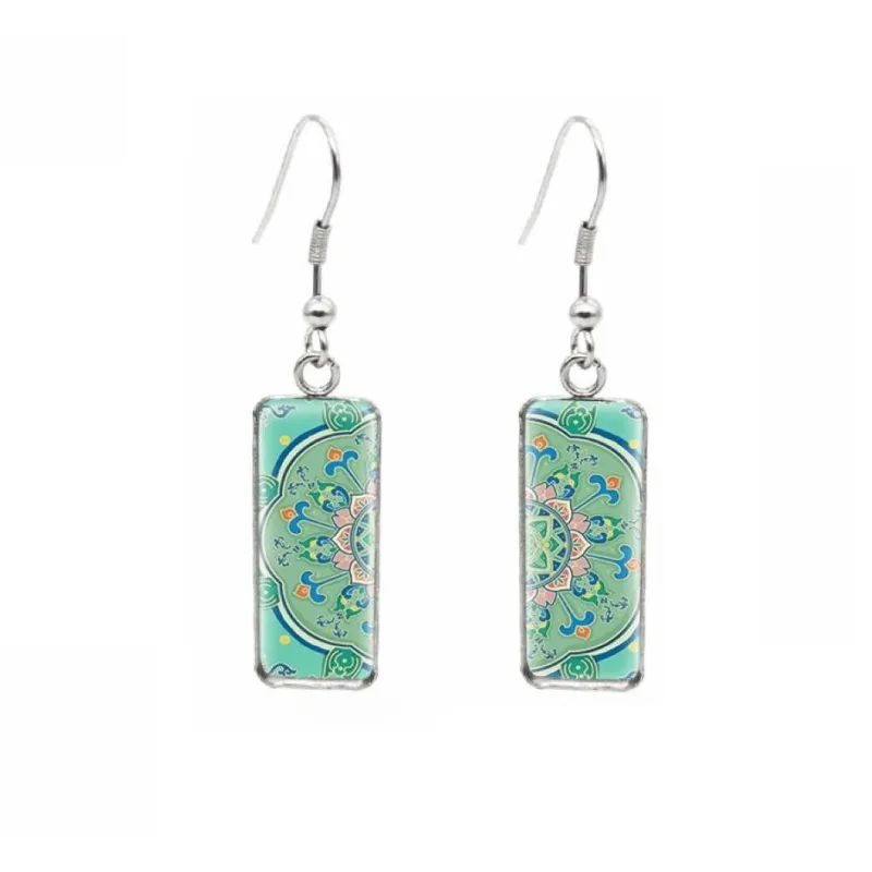 Green Mandala Rectangular Drop Earrings - Green Mandala sold by Zulily