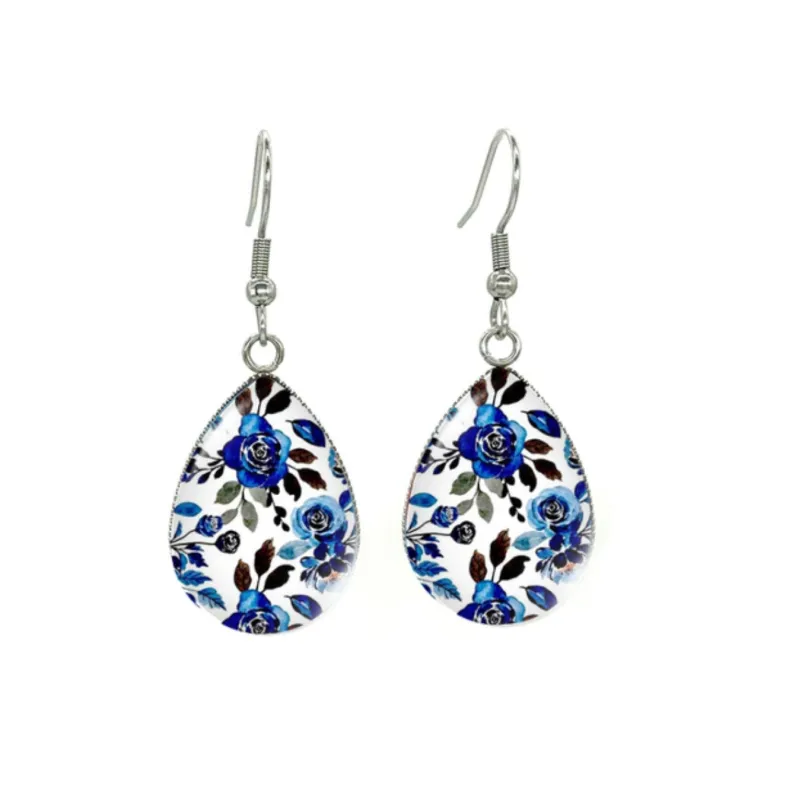 Blue & White Floral Silvertone Teardrop Drop Earrings - Blue & White Floral sold by Zulily
