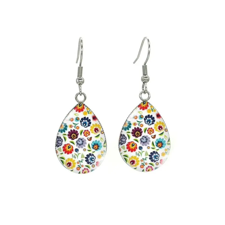 Multi Colored Floral Silvertone Teardrop Drop Earrings - Multi Colored Floral sold by Zulily