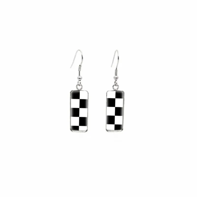 Black White Checkered Rectangular Drop Earrings - Black White Checkered sold by Zulily