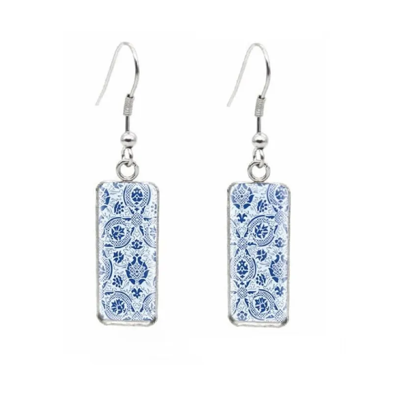 Blue White Arabesque Rectangular Drop Earrings - Blue White Arabesque sold by Zulily