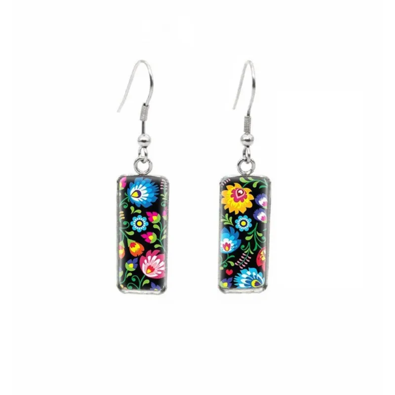 Black Multi Floral Rectangular Drop Earrings - Black Multi Floral sold by Zulily