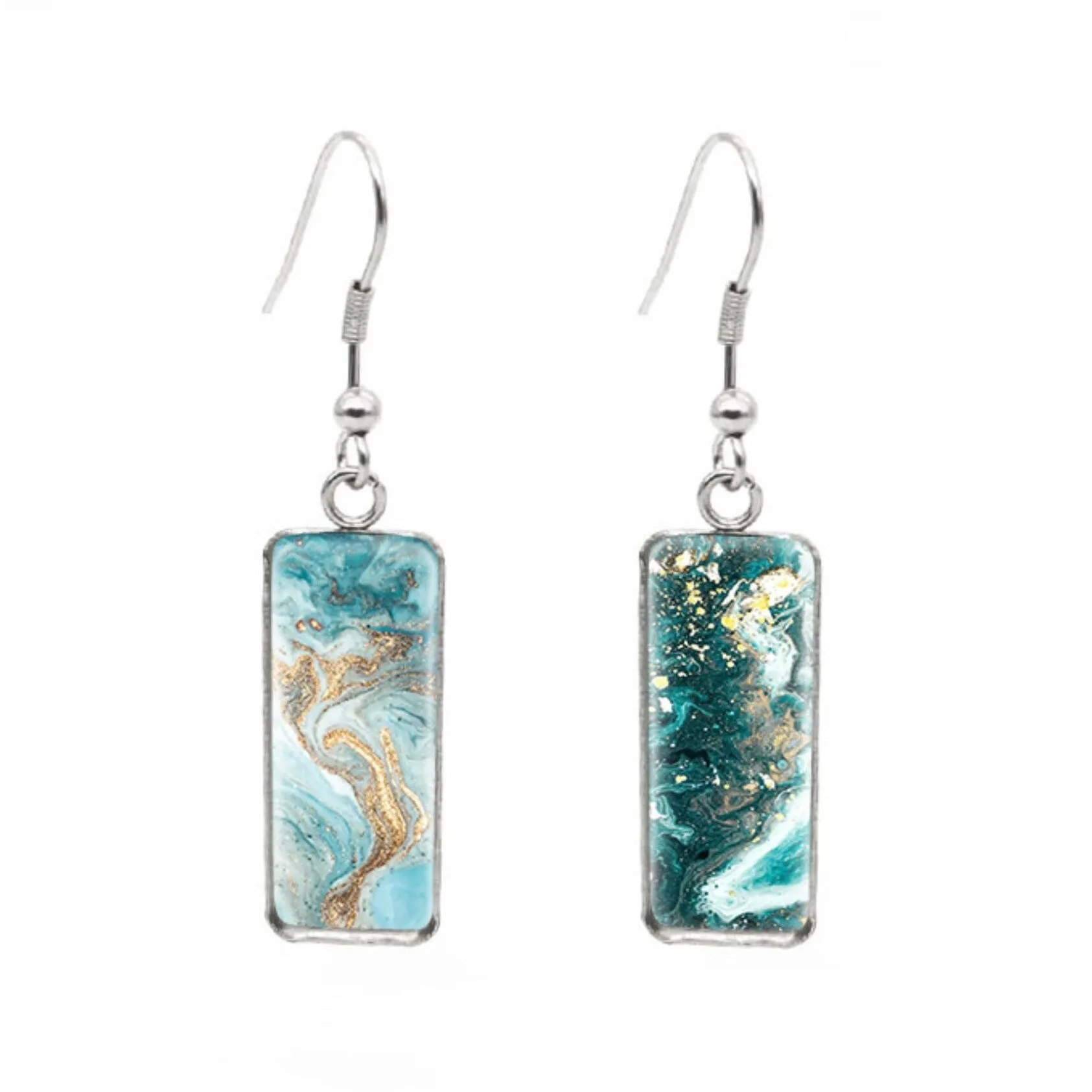 PatterBlue Gold Abstractned Rectangular Drop Earrings - Blue Gold Abstract sold by Zulily