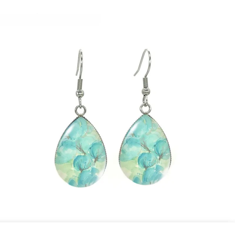 Green Floral Silvertone Teardrop Drop Earrings - Green Floral sold by Zulily