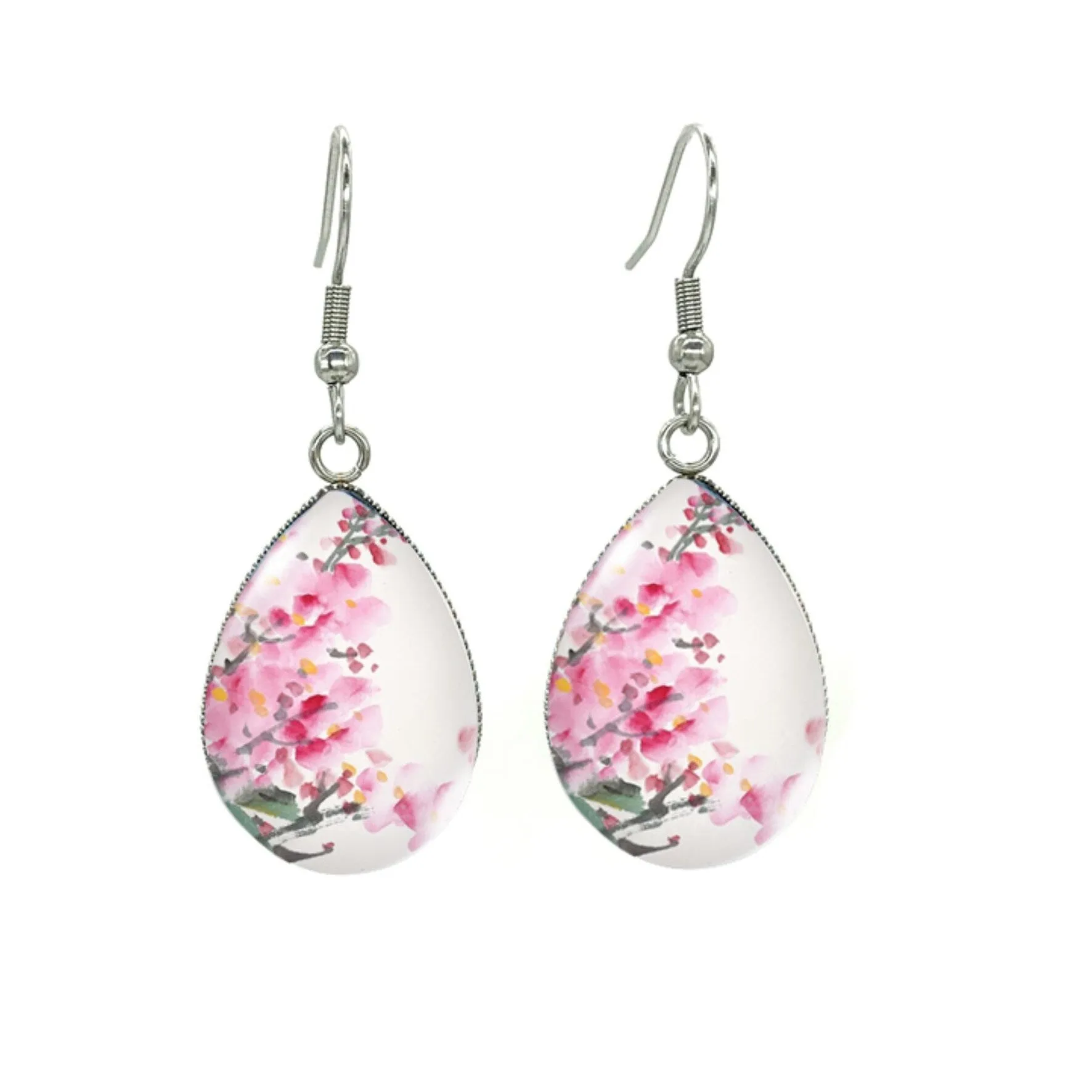 Pink Cherry Blossoms Silvertone Teardrop Drop Earrings - Pink Cherry Blossoms sold by Zulily