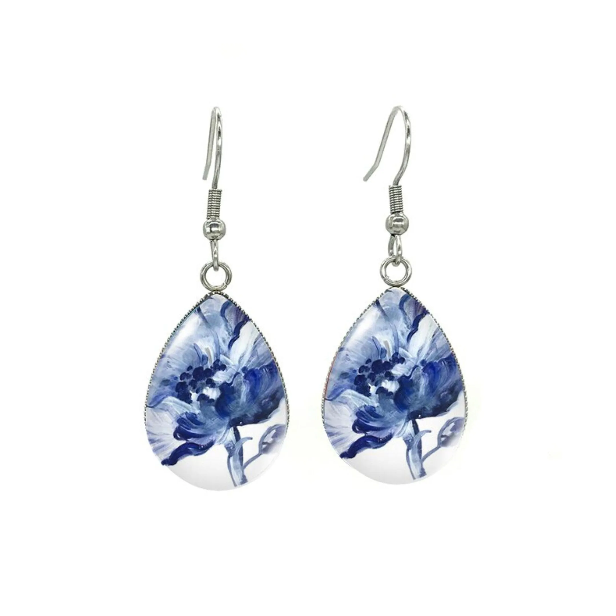 Abstract Blue Flower Silvertone Teardrop Drop Earrings - Abstract Blue Flower sold by Zulily
