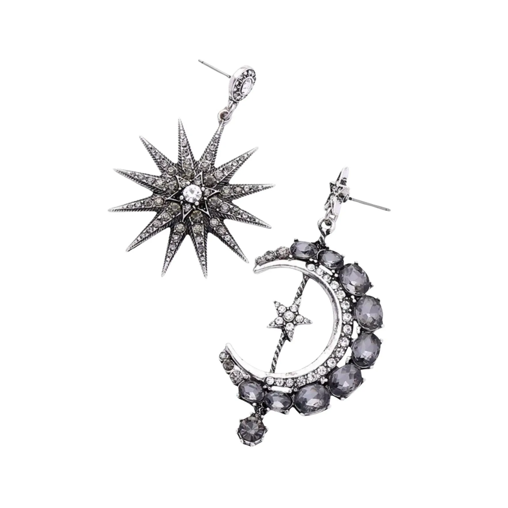 Antiqued Crystal Dark Silvertone Moon And Sun Drop Earrings - Antique Crystal sold by Zulily product image thumbnail 2