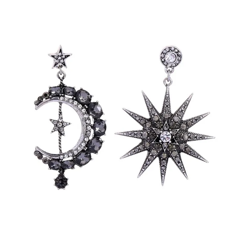 Antiqued Crystal Dark Silvertone Moon And Sun Drop Earrings - Antique Crystal sold by Zulily