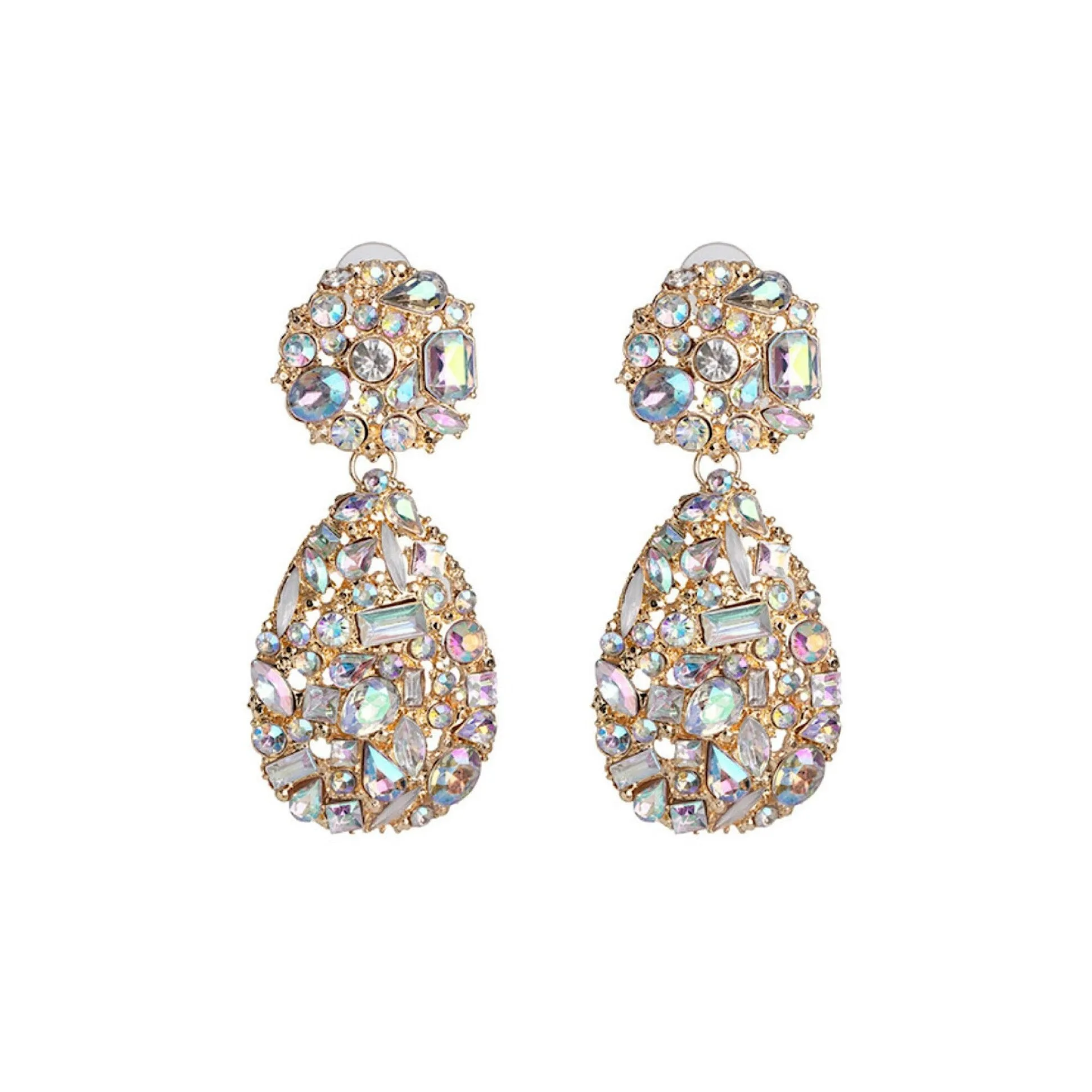 Goldtone & Iridescent Crystal Encrusted Teardrop Earrings - AB sold by Zulily
