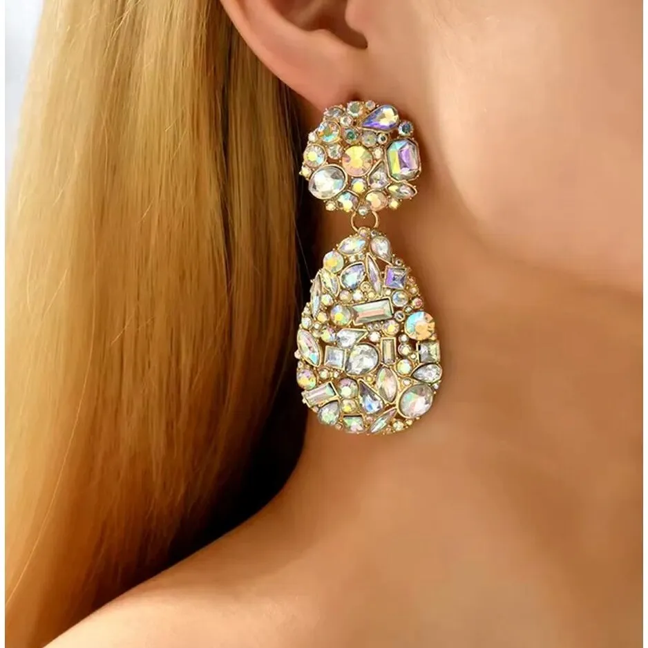 Goldtone & Iridescent Crystal Encrusted Teardrop Earrings - AB sold by Zulily product image thumbnail 2