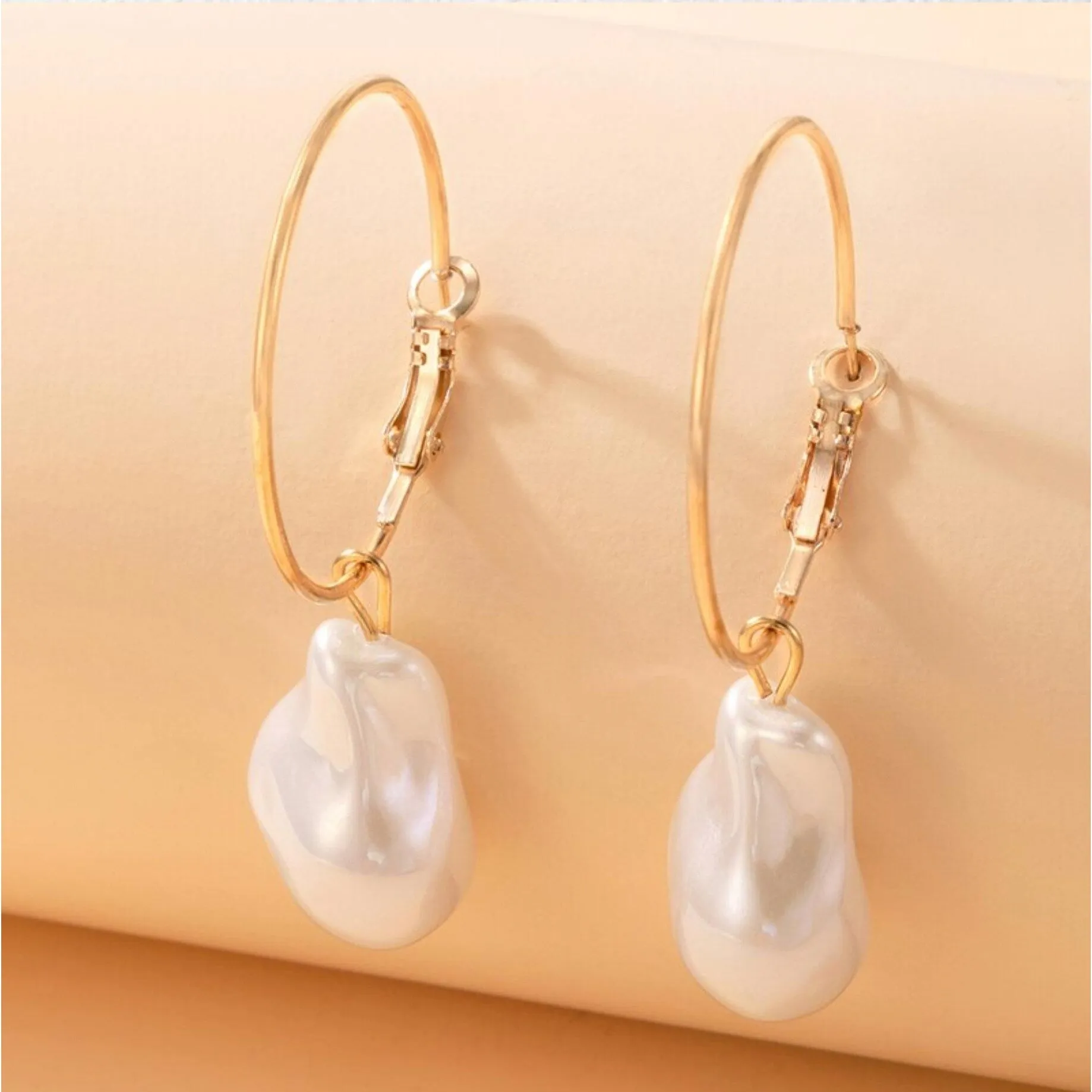 Imitation Pearl & Goldtone Hoop Earrings sold by Zulily product image thumbnail 2