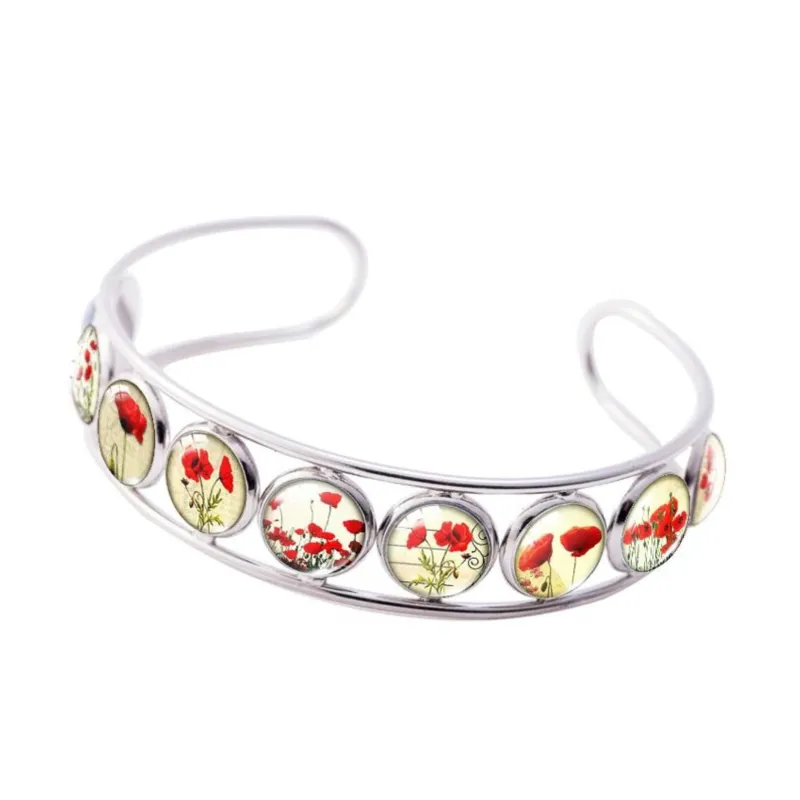 Silvertone Red Floral Vintage Button Bracelet sold by Zulily