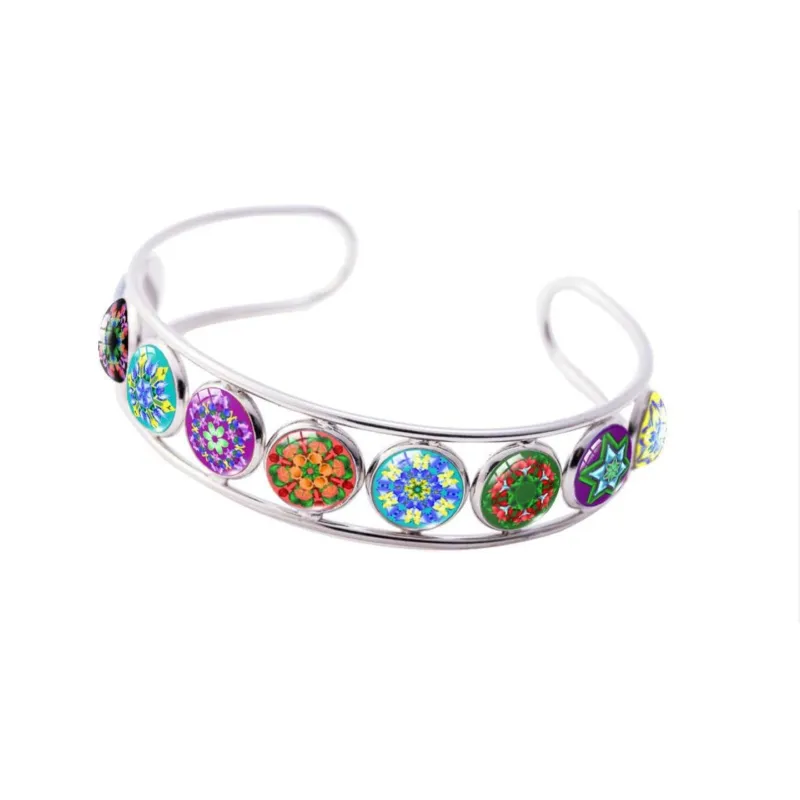 Vibrant Silvertone kaleidoscope Button Cuff - Purple sold by Zulily