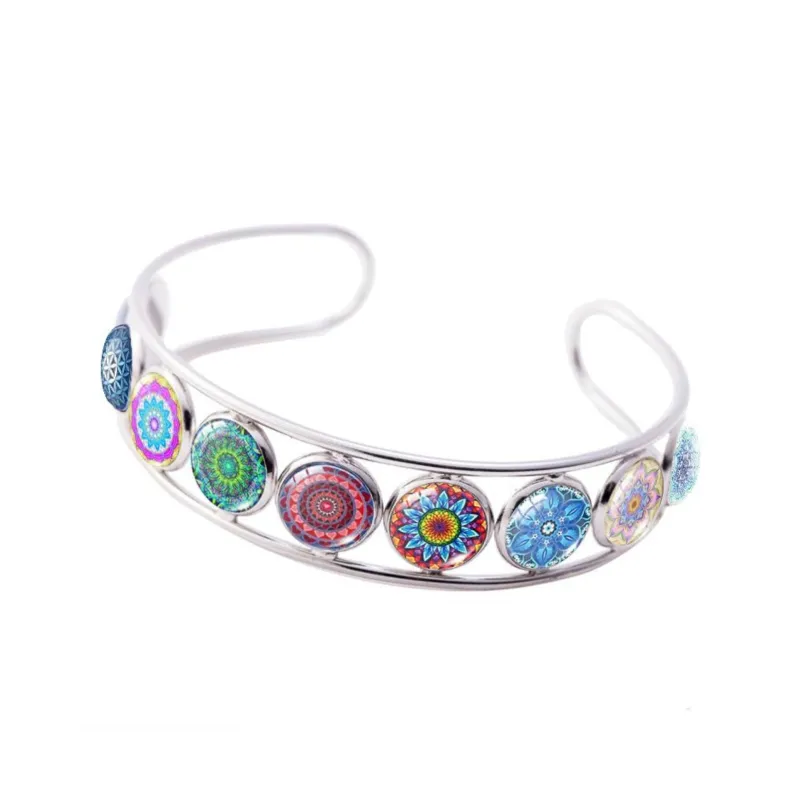 Mandala Silvertone Button Cuff - Blue sold by Zulily
