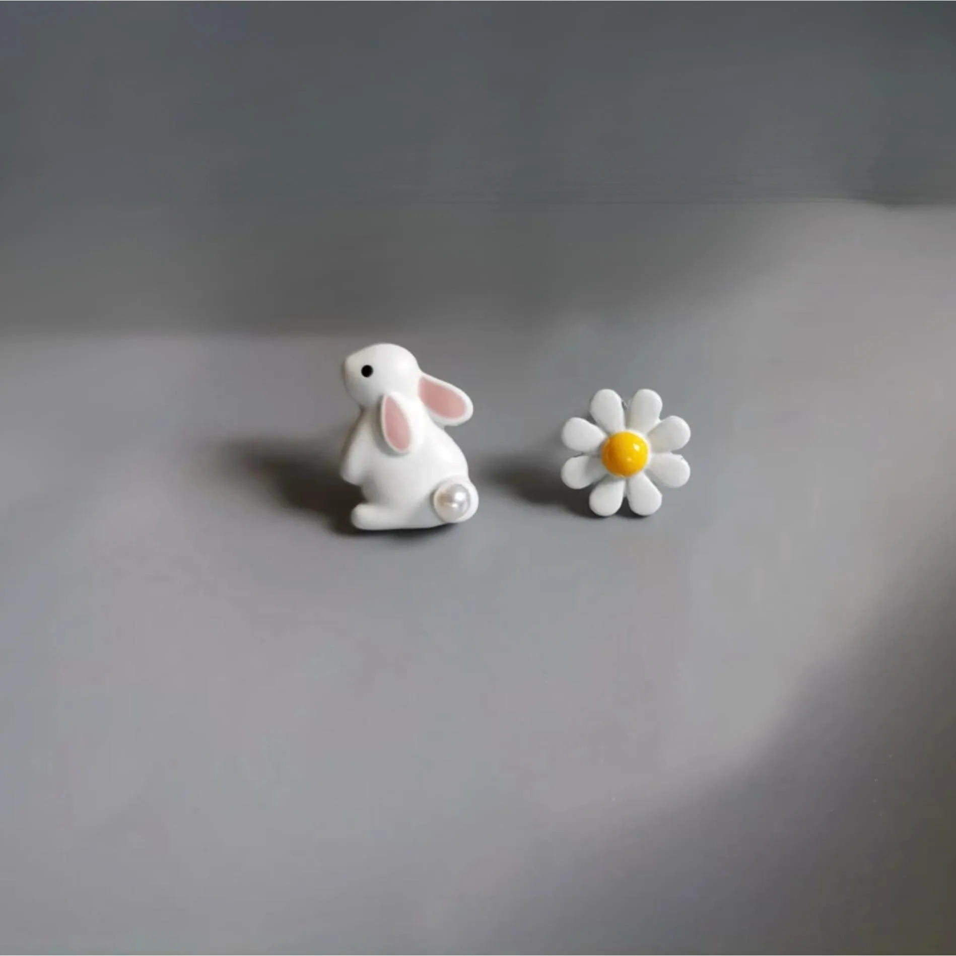 Asymmetrical White Bunny And Daisy Flower Stud Earrings - Multi sold by Zulily product image thumbnail 2