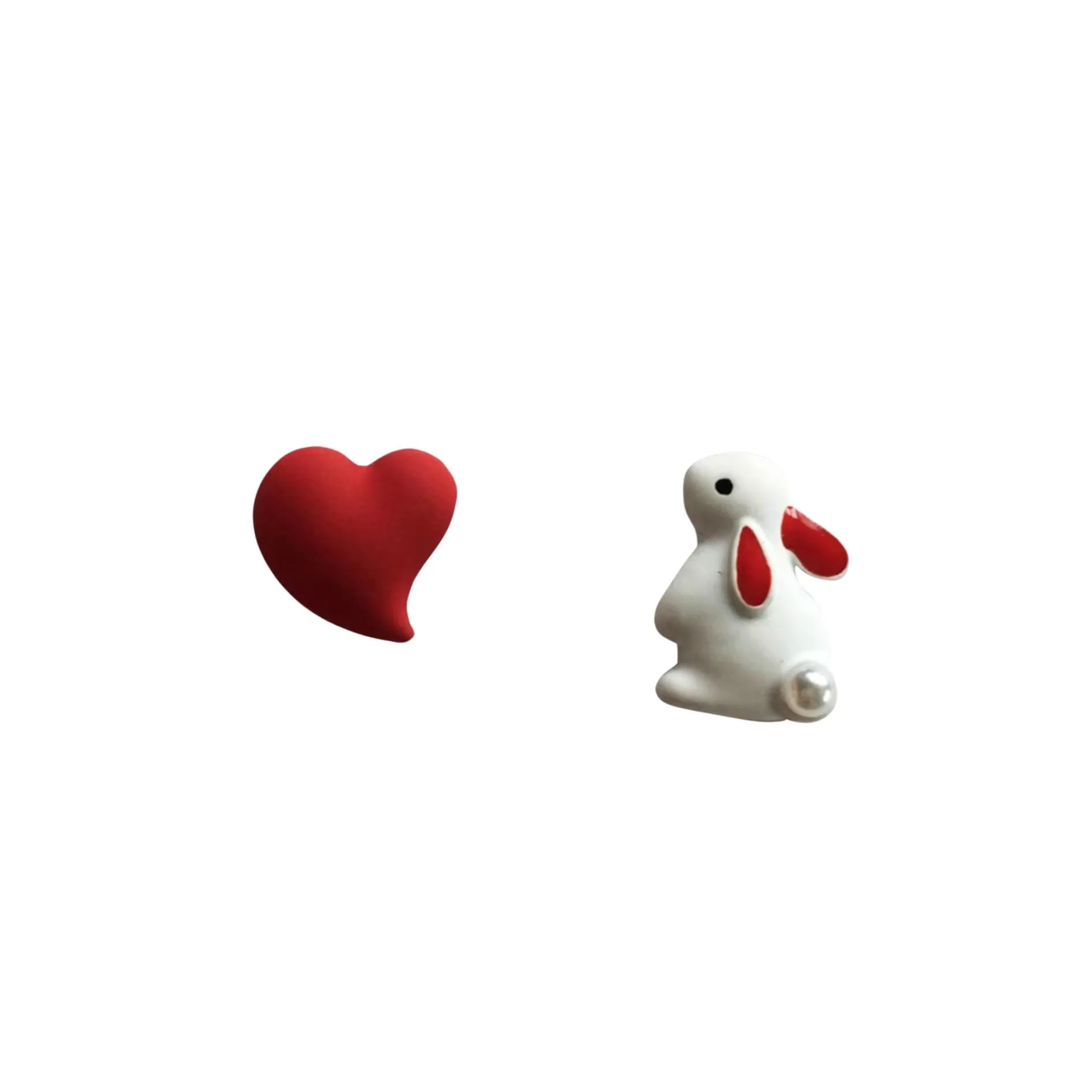 Asymmetrical White Bunny and Red Heart Stud Earrings - Multi sold by Zulily