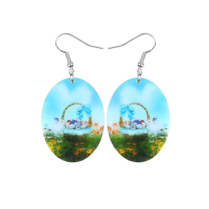 Blue Oval Earrings With Bunny Easter Egg Basket - Multi sold by Zulily