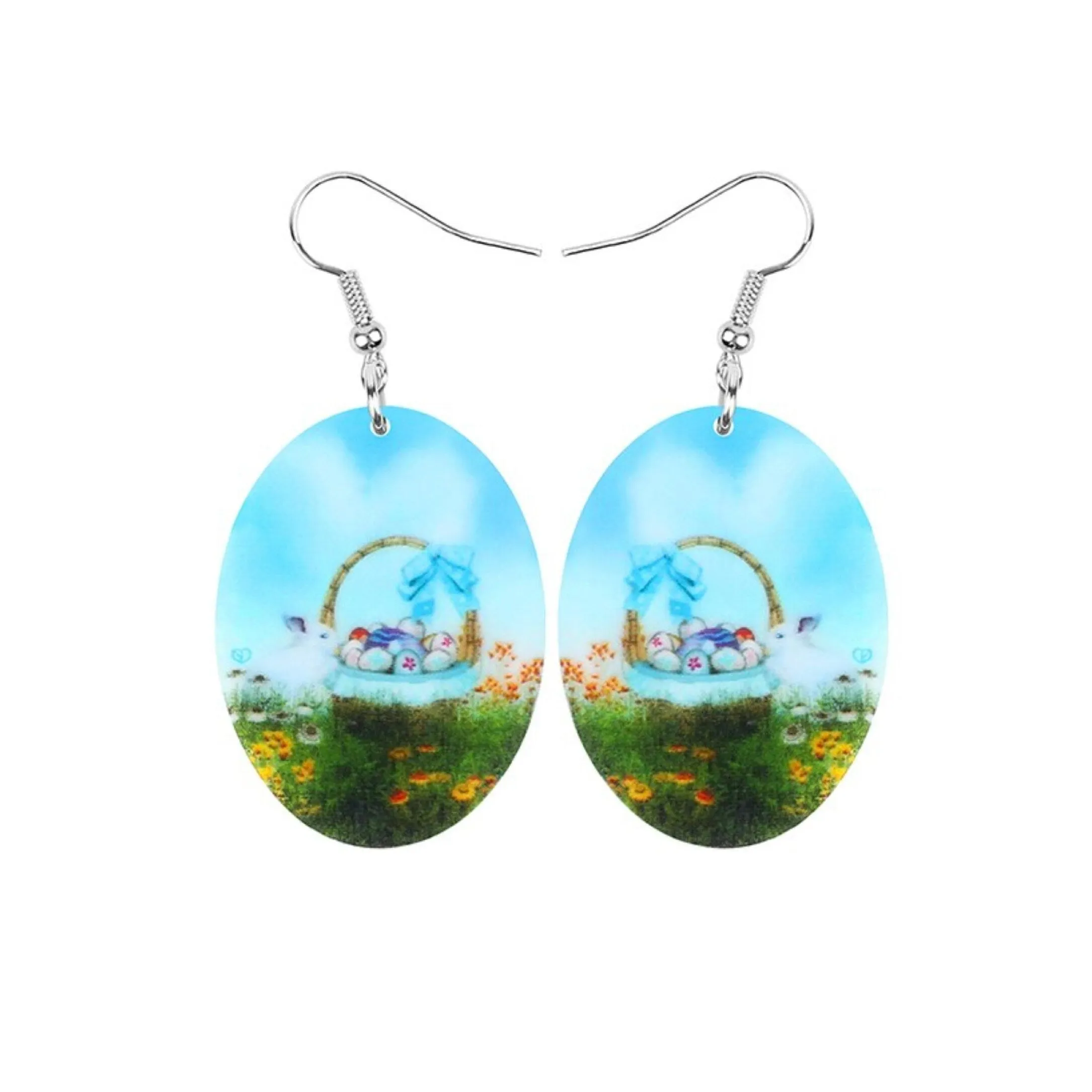 Blue Oval Earrings With Bunny Easter Egg Basket - Multi sold by Zulily