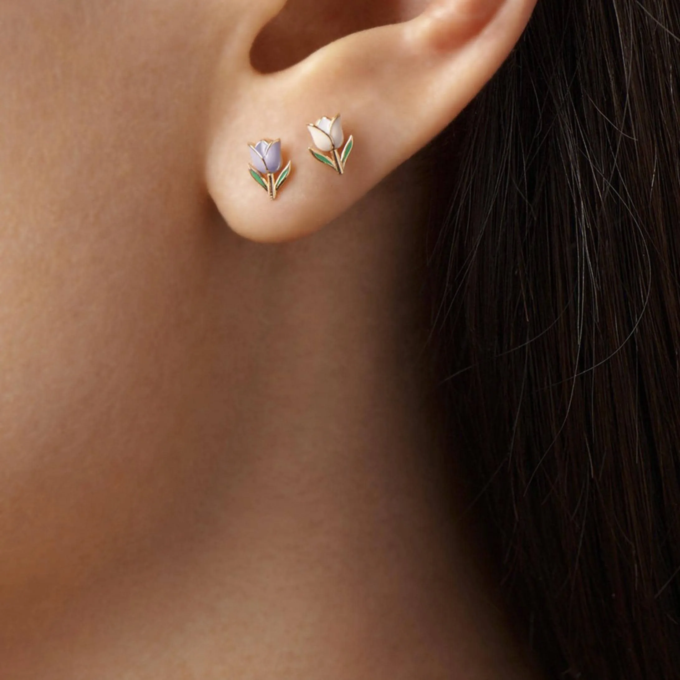 Set Of 2 Purple White Tulip Stud Earrings - Multi sold by Zulily product image thumbnail 2