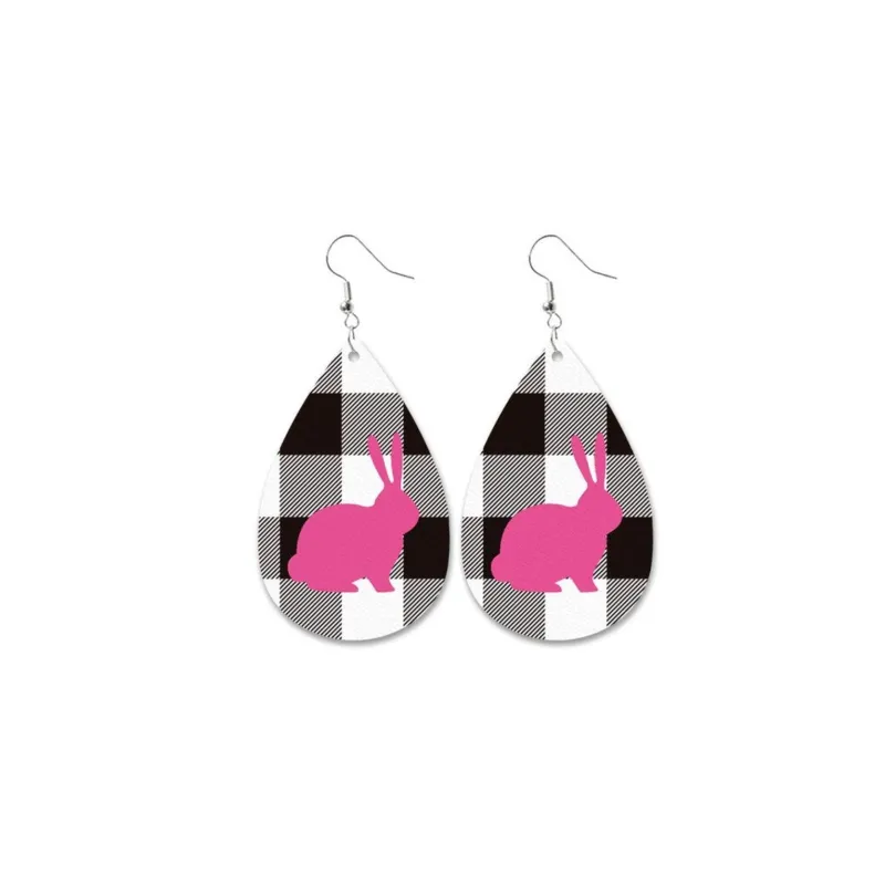 Black & White Plaid Pink Bunny Teardrop Drop Earrings - Multi sold by Zulily