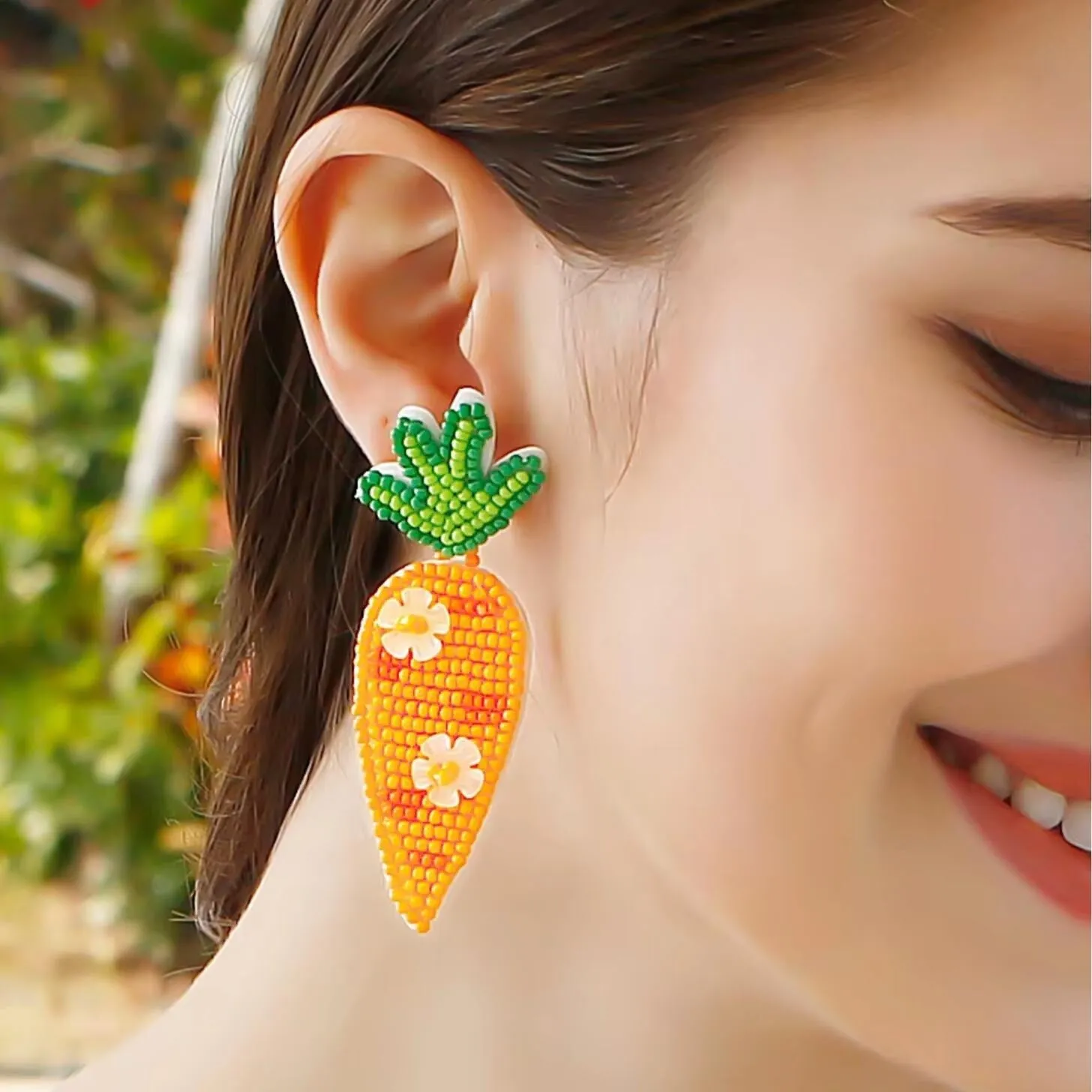 Orange Seed Bead Beaded Carrot Floral Drop Earrings - Multi sold by Zulily product image thumbnail 3
