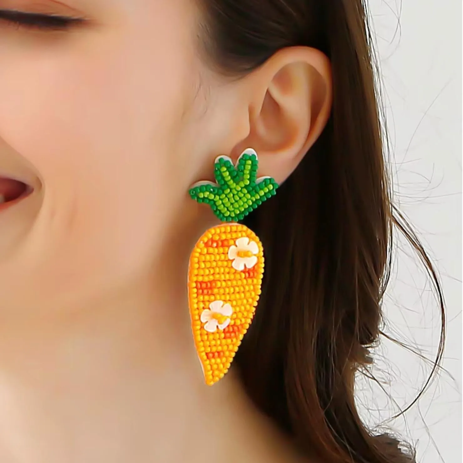 Orange Seed Bead Beaded Carrot Floral Drop Earrings - Multi sold by Zulily product image thumbnail 2