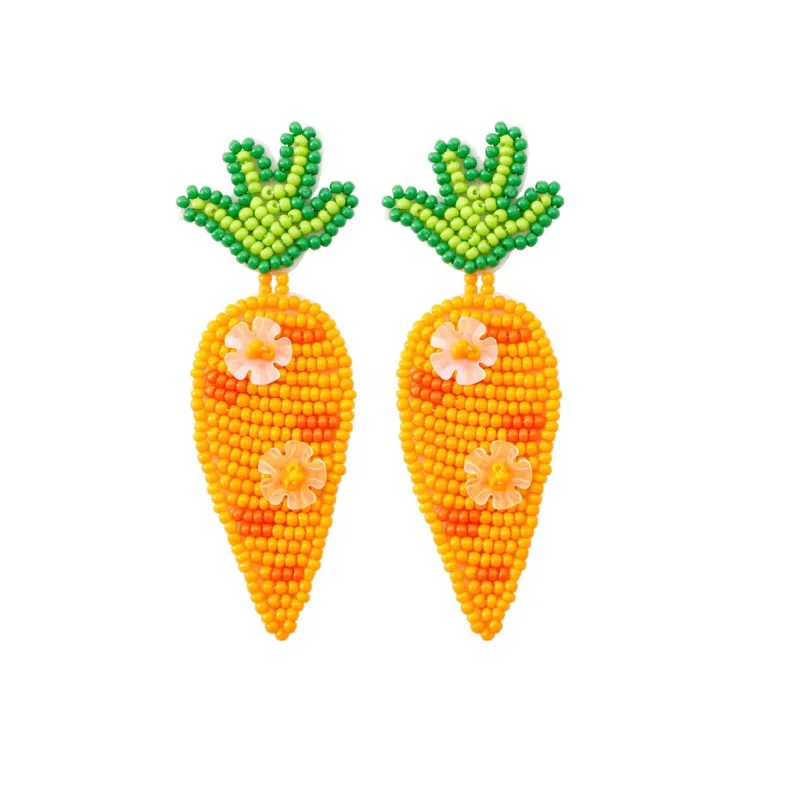 Orange Seed Bead Beaded Carrot Floral Drop Earrings - Multi sold by Zulily