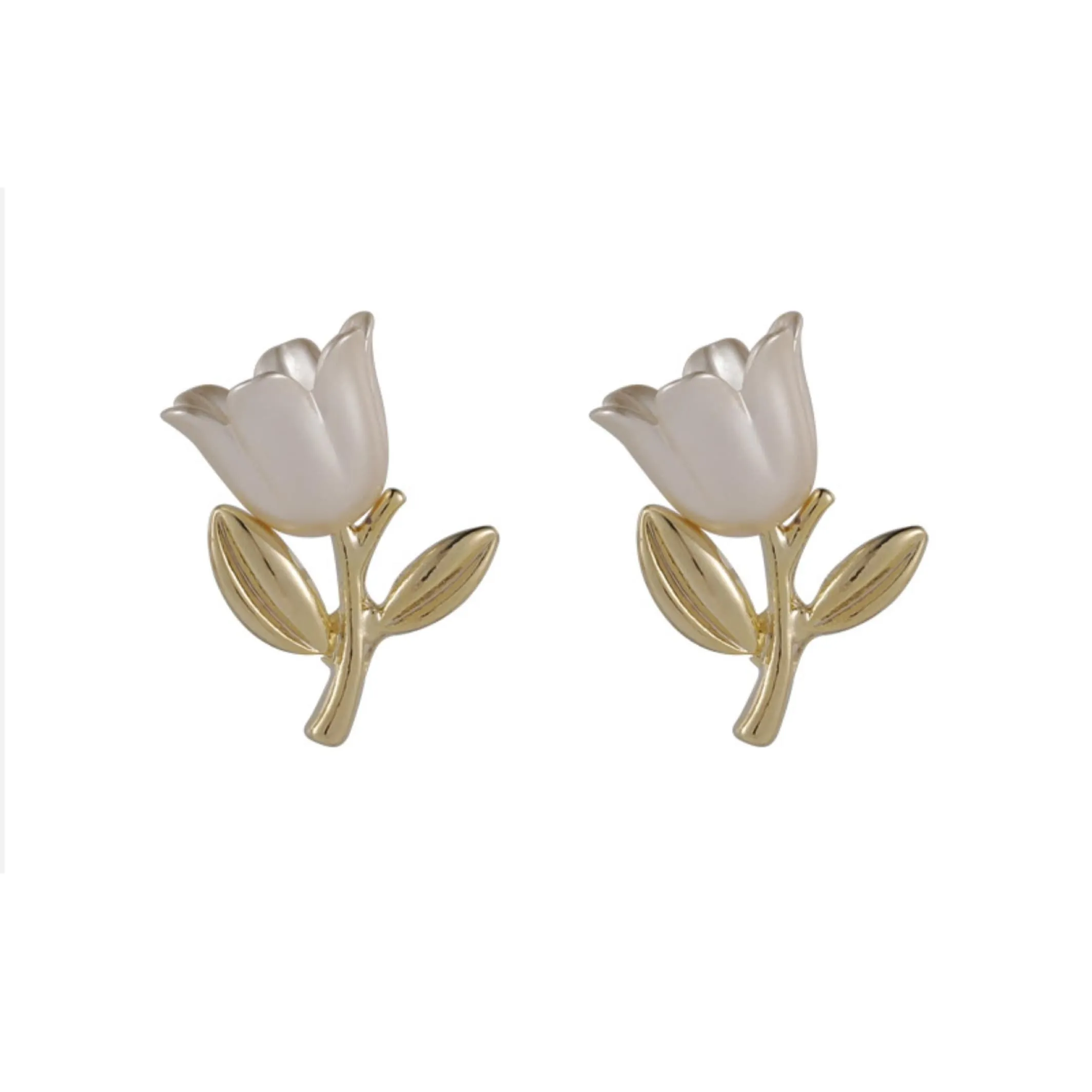 Pearlescent Tulip Flower Stud Earrings - White sold by Zulily