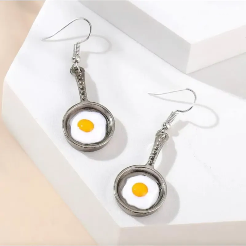 Silvertone Eggs In Frying Pan Drop Earrings - Multi sold by Zulily