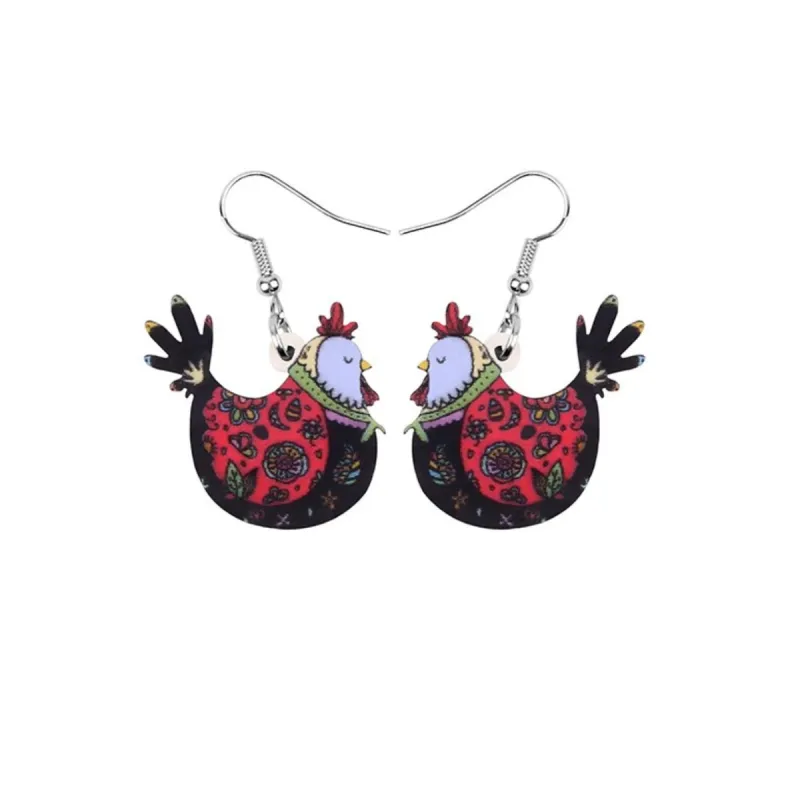 Red Black Floral Hen Earrings - Multi sold by Zulily