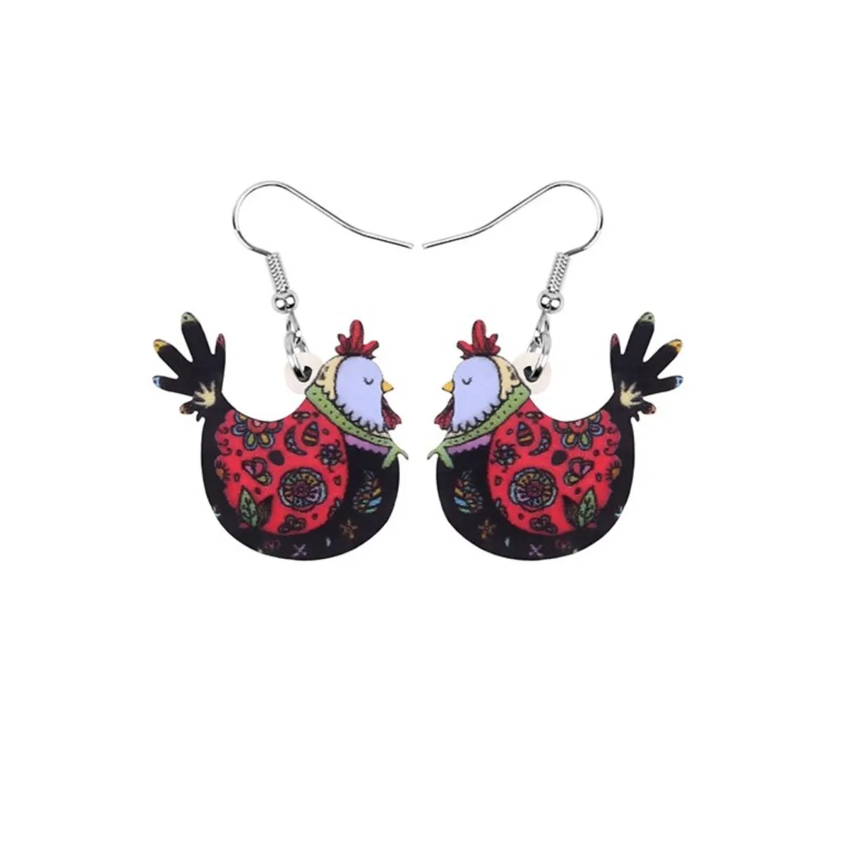 Red Black Floral Hen Earrings - Multi sold by Zulily