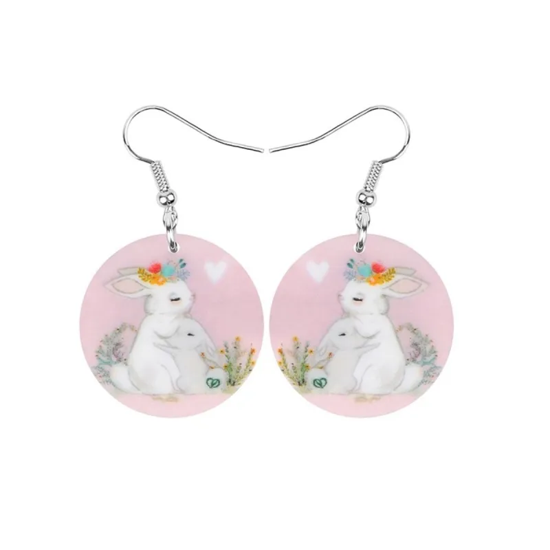 Round Pink Hugging Bunnies Drop Earrings - Multi sold by Zulily