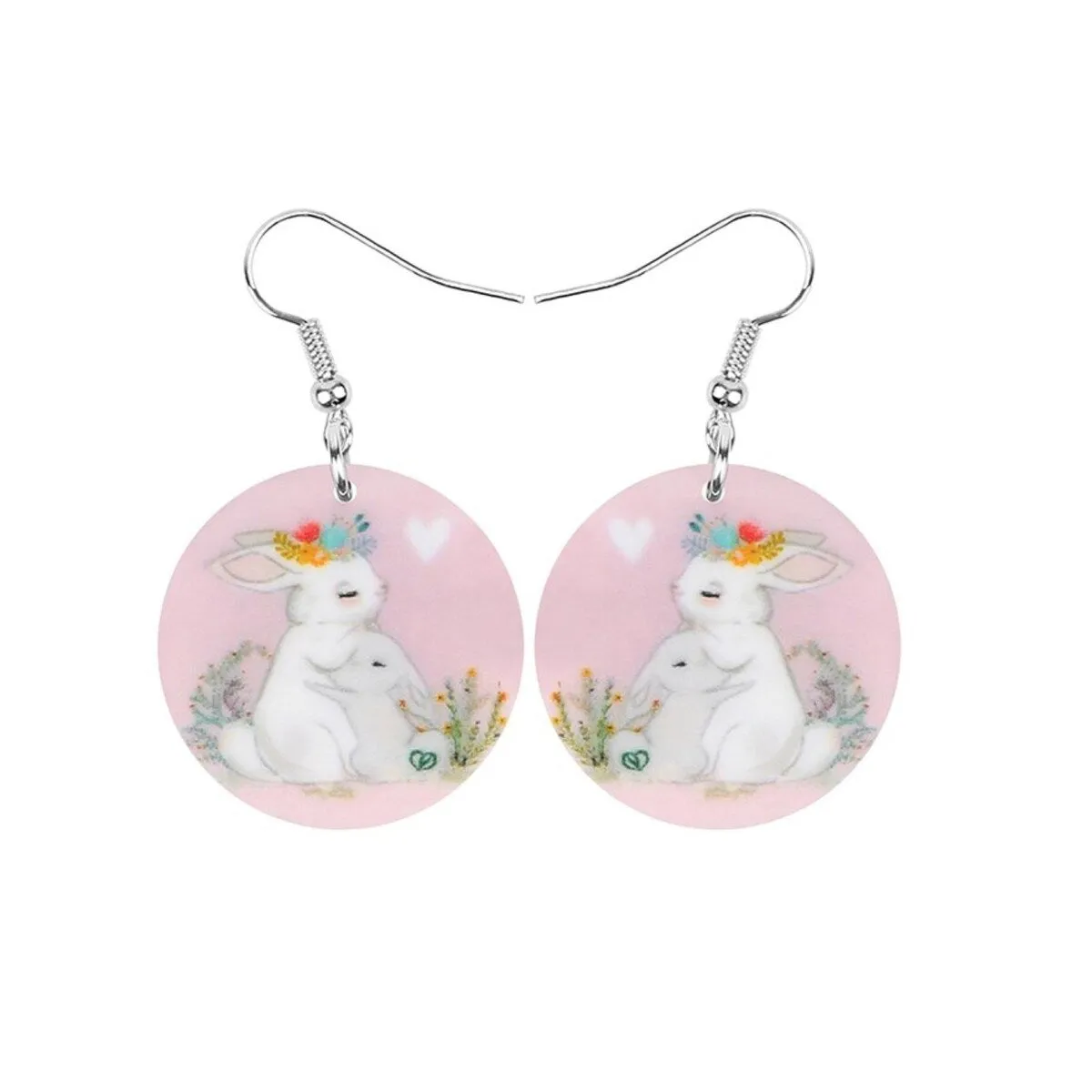 Round Pink Hugging Bunnies Drop Earrings - Multi sold by Zulily