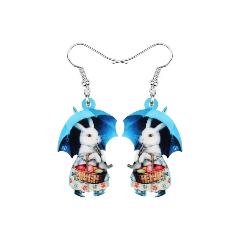 Bunny With Easter Basket Blue Umbrella Drop Earrings - Multi sold by Zulily