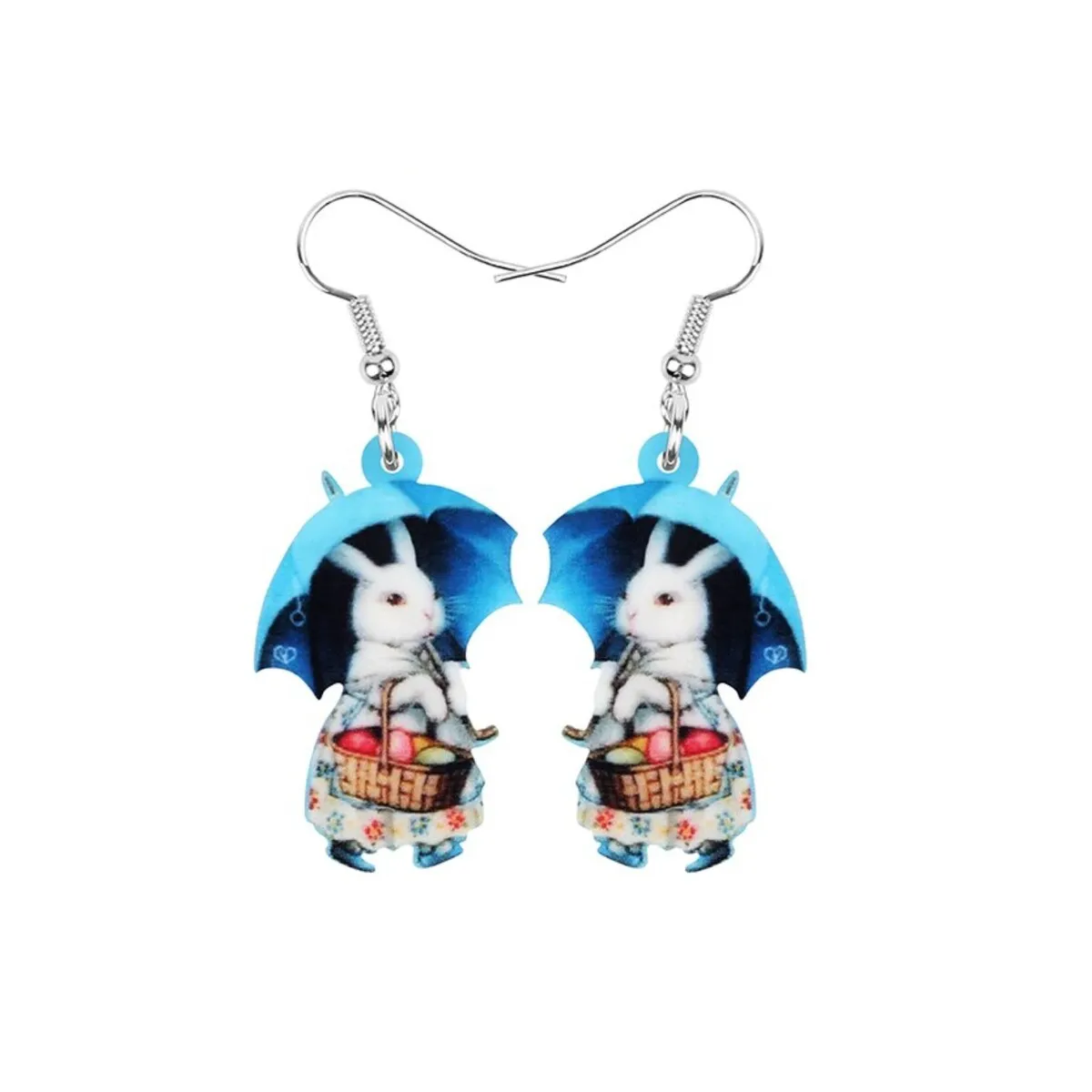 Bunny With Easter Basket Blue Umbrella Drop Earrings - Multi sold by Zulily