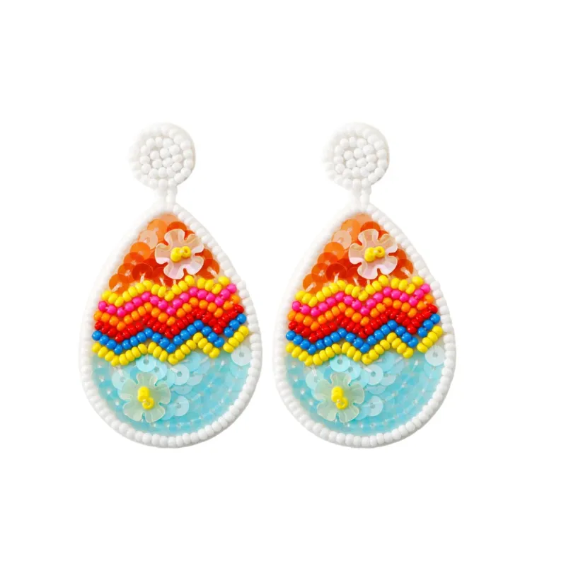 White & Multi Colored Flower Seed Bead Teardrop Earrings sold by Zulily