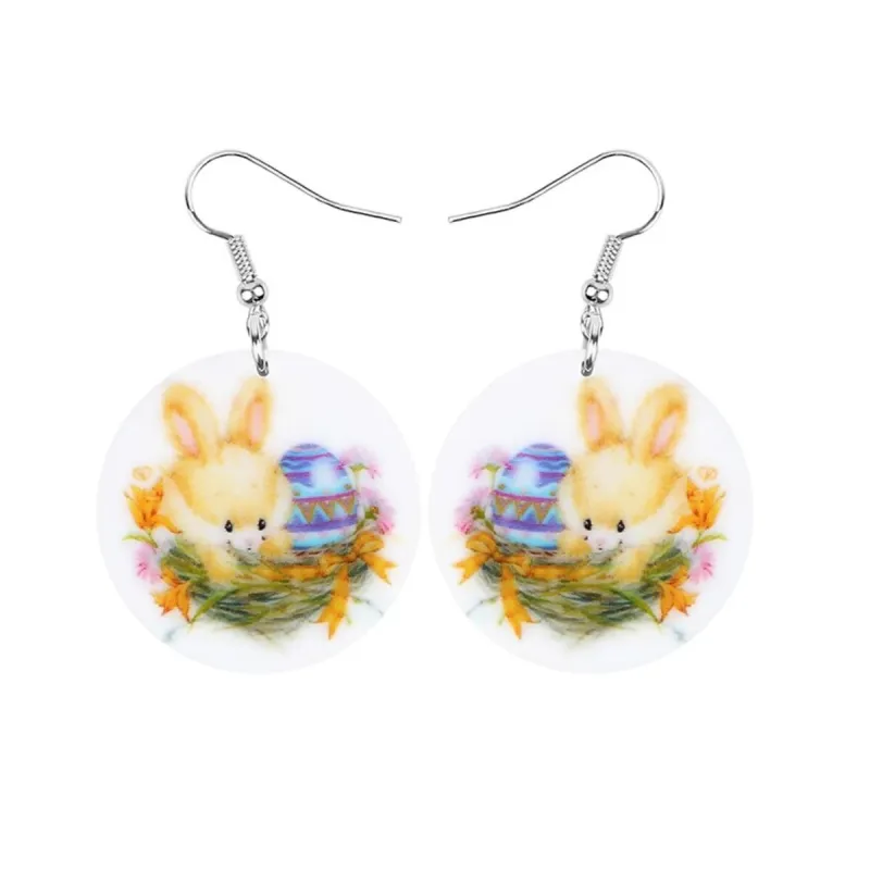 Round Cartoon Bunny Easter Egg Drop Earrings - Multi sold by Zulily