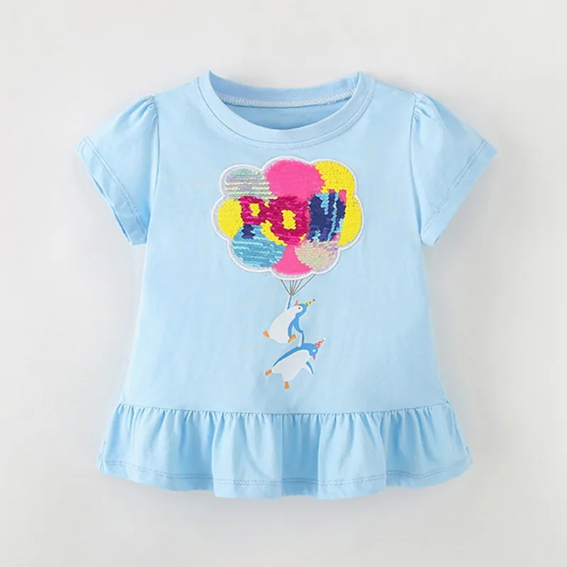 Light Blue Penguin Ruffle-Hem Top sold by Zulily