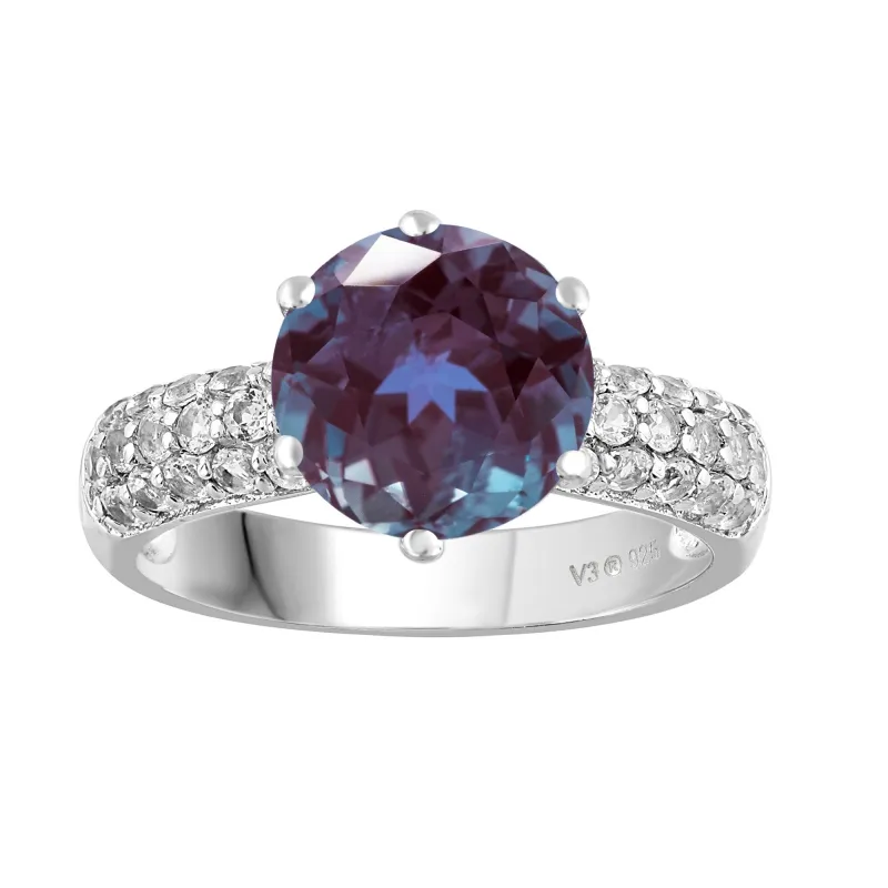 Sterling Silver Round Color Changing Alexandrite and White Topaz Classic Ring sold by Zulily