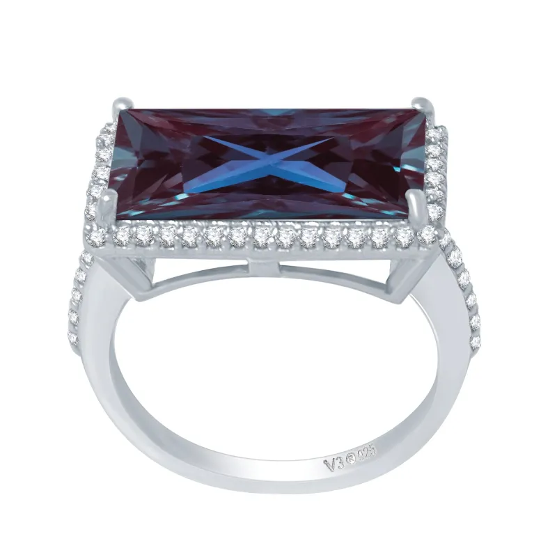Sterling Silver 7.90CT Color Changing Alexandrite and Natural White Topaz Halo Ring sold by Zulily
